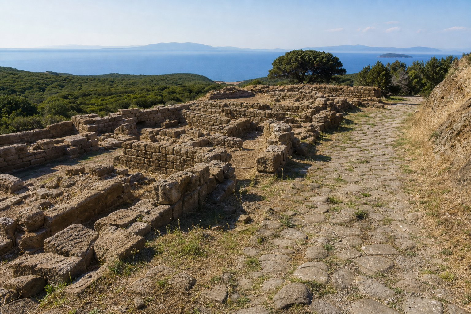 Resti dell’Acropoli di Populonia con strada romana e vista sul mare